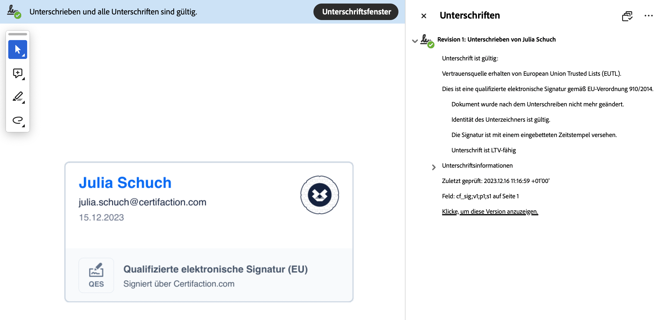 Prüfung der QES Gültigkeit mit dem Adobe Reader