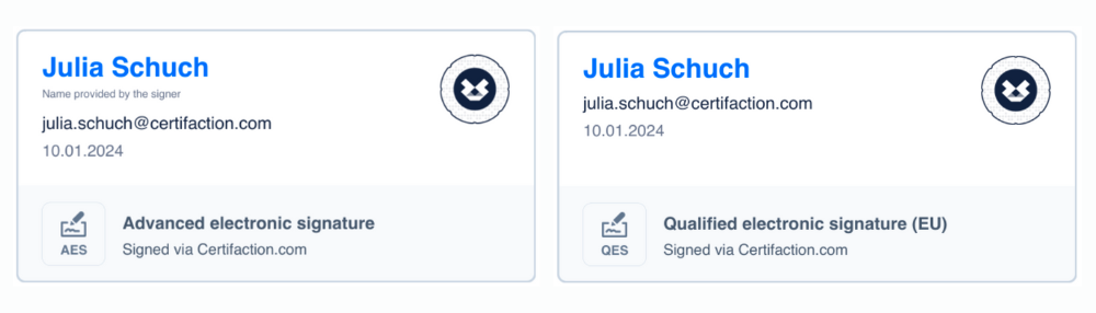 Signature cards Certifaction AES and QES